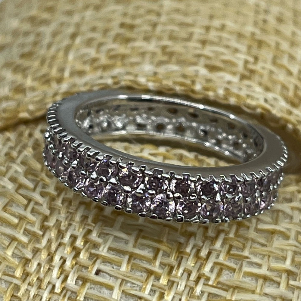 Vintage Sterling Silver 925 Lavender Amethyst Eternity Band Ring Size 6.75 - Picture 9 of 14
